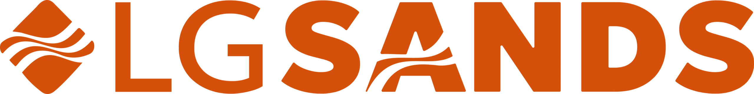 The image shows the text “LGSANDS” in bold orange letters with wavy lines incorporated into the first letter "A" and a diamond shape with wavy lines to the left of the text.